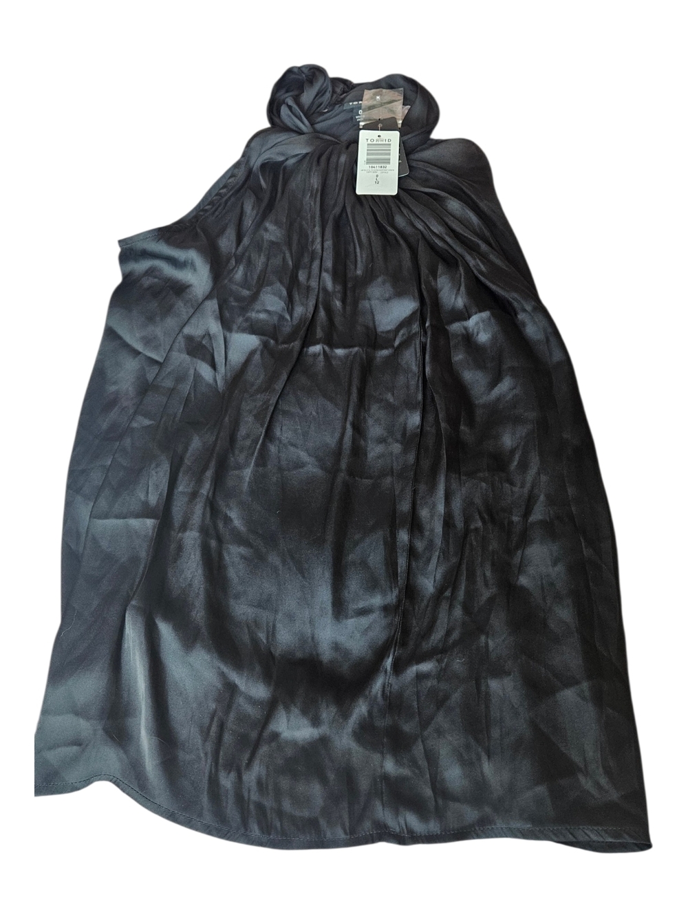 Black Satin-Look Top with Neck Tie